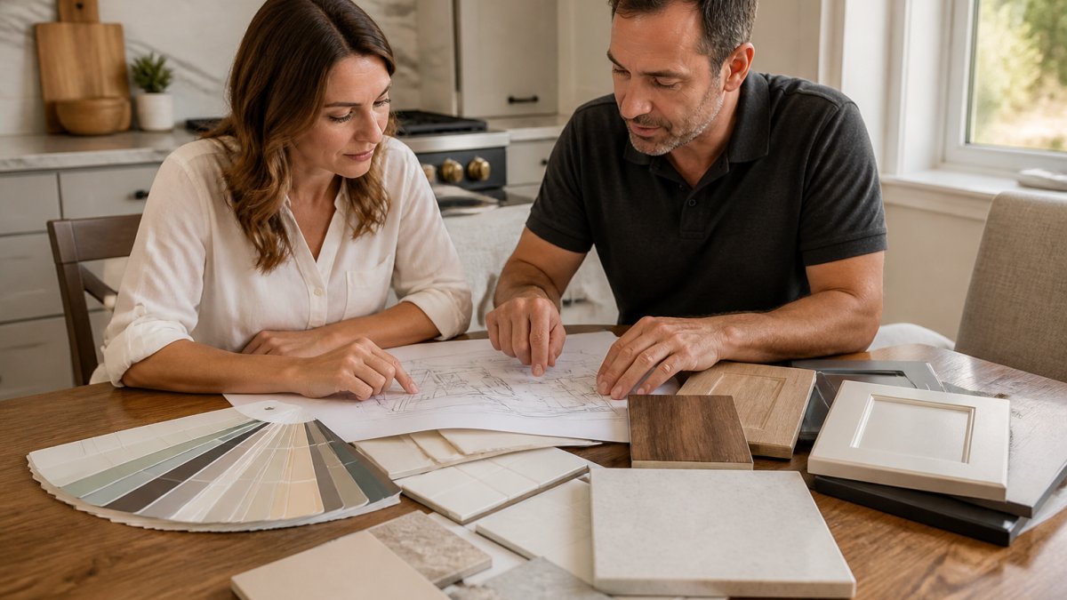 Infographic showing the best ways to save money on kitchen remodels by comparing material costs and project priorities.